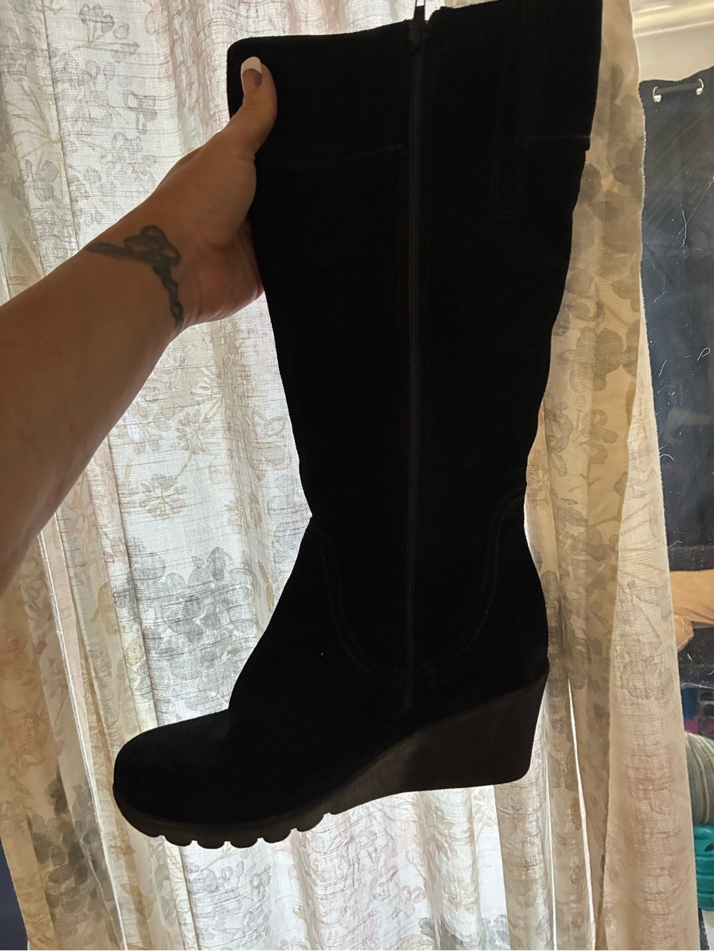 La CANADIENNE Black Suede Wedge Mid-Calf Boots - Picture 6 of 8